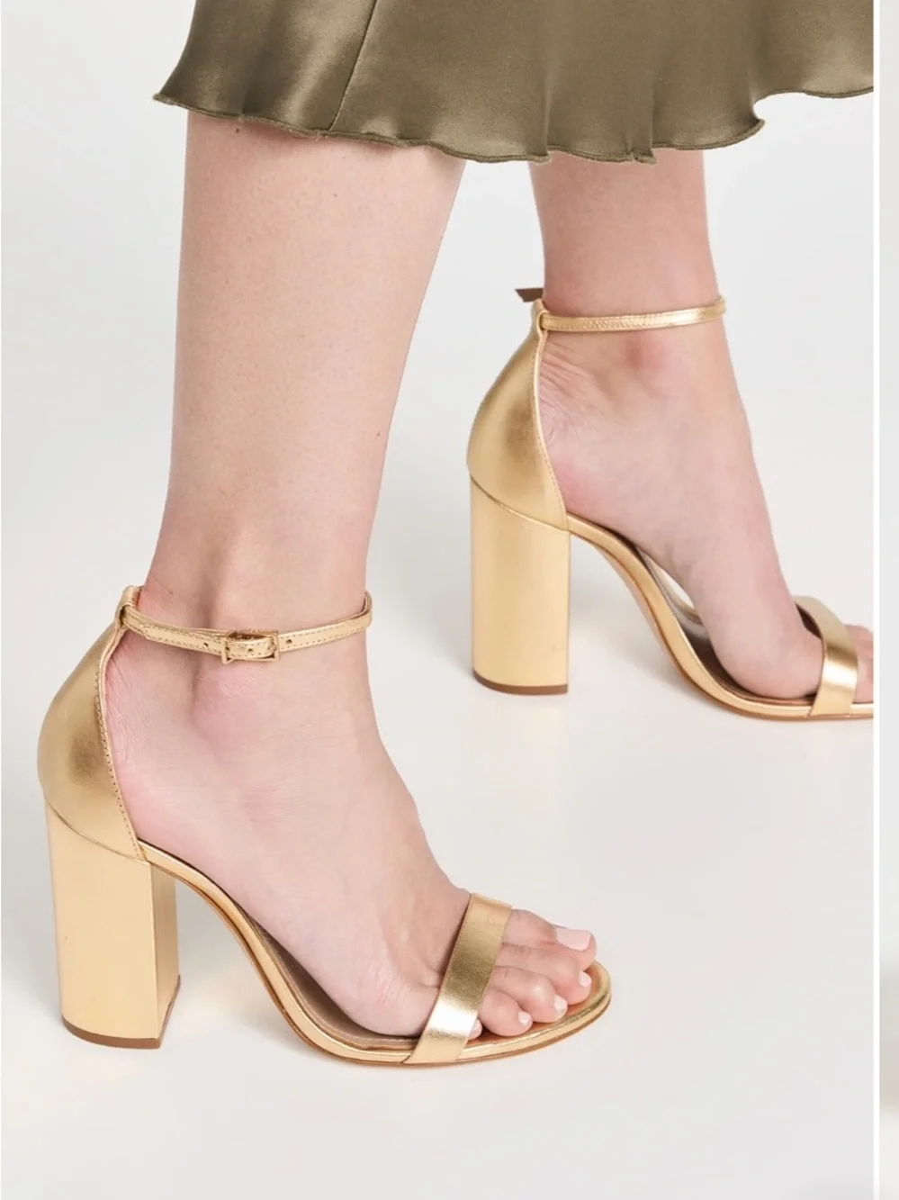 Schutz Cadey Lee gold block sandals heels metallic leather ankle strap size 9.5